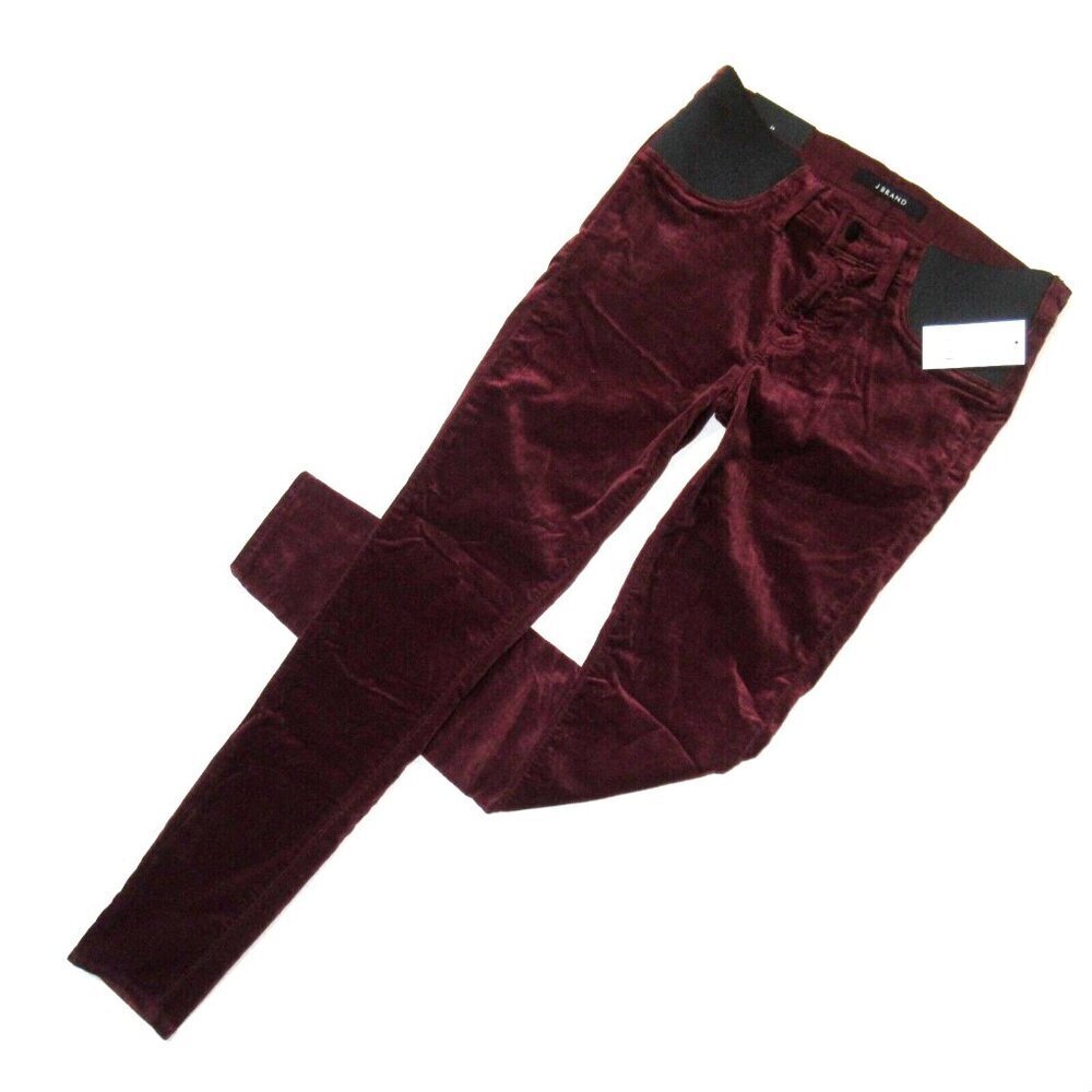 Nwt J Brand Maternity Mama J Super Skinny In Oxblood Stretch Velvet Pants 26